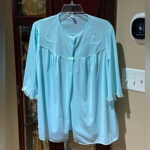 VTG Nancy King Lingerie Nylon Lace Aqua Hollywood Sleep Jacket Gown Top Size L